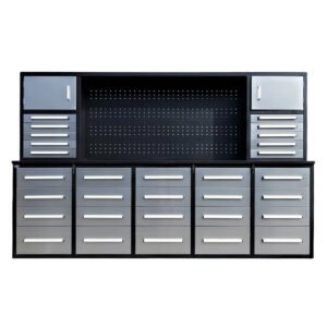 Chery Industrial Heavy Duty 10ft Workbench Cabinet, 30 Drawers, 2 Cabinets, Integrated Pegboard - image 1