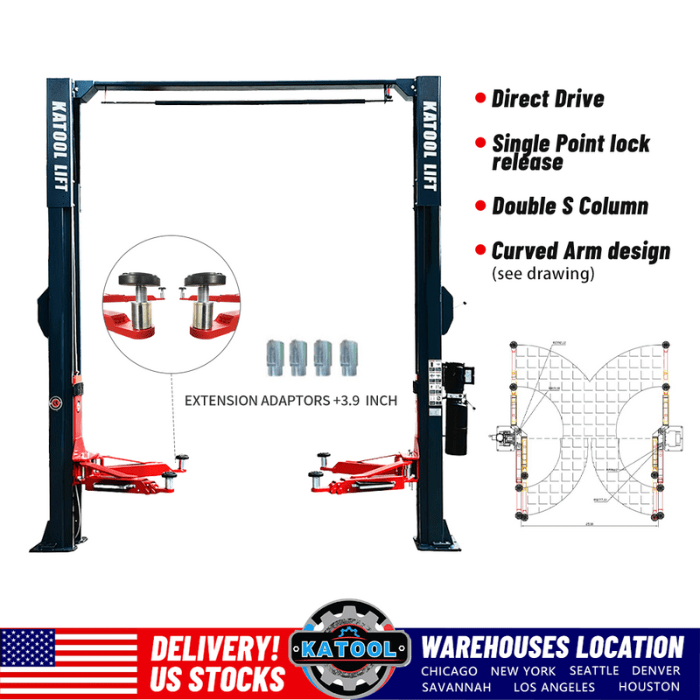 Katool Two Post Car Lift Single Point Lock Release - 11,000 lb Capacity - AS110D - image 2