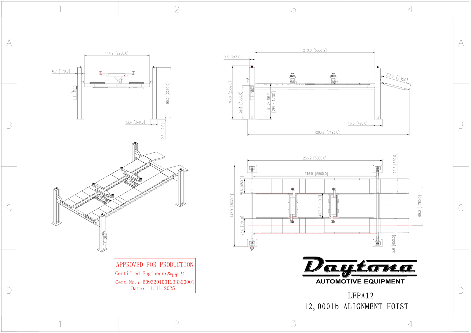 Daytona LFPA12 12,000 lb Four Post Alignment Lift - image 3