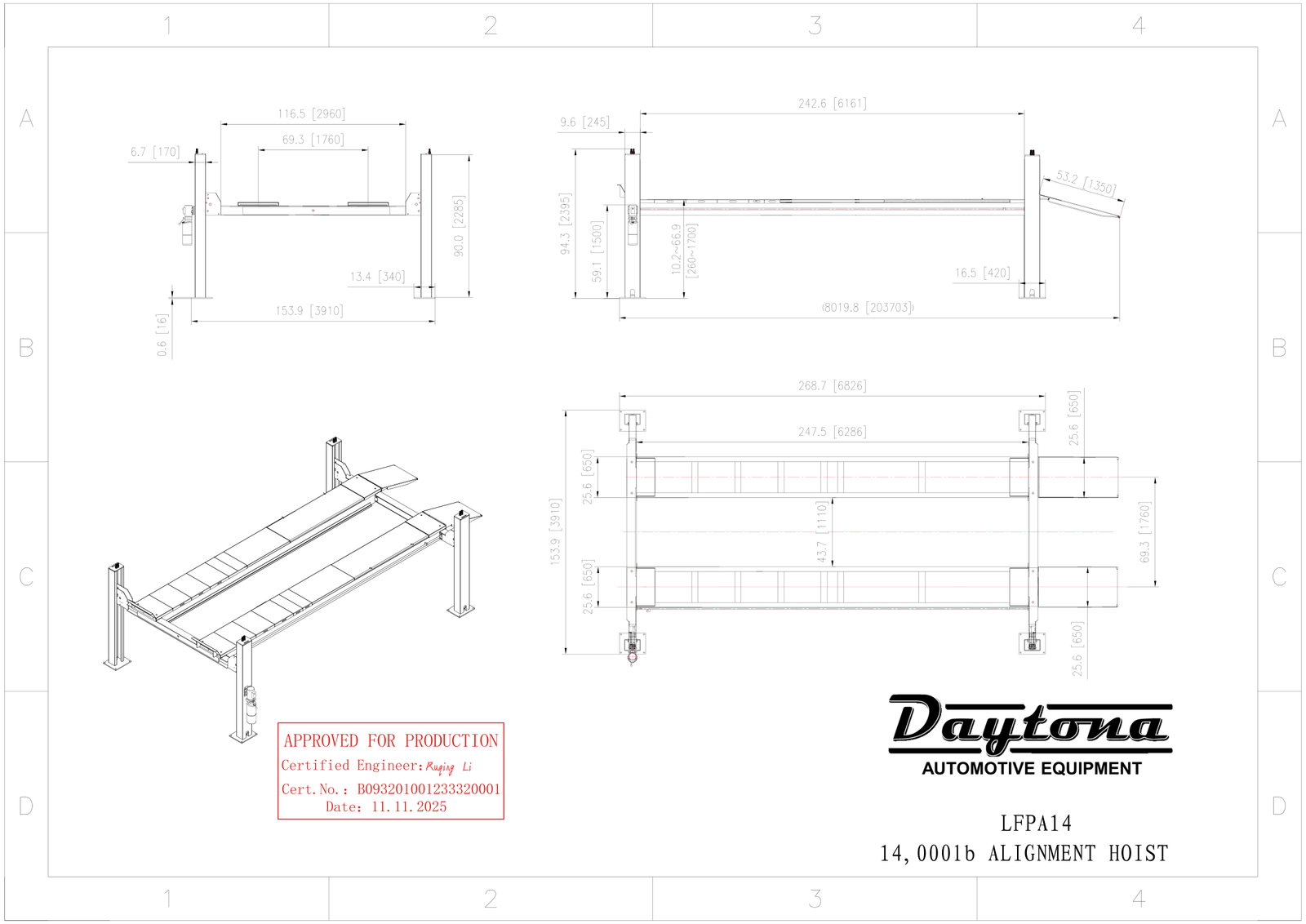 Daytona LFPA14 14,000 lb Four Post Alignment Lift - image 3