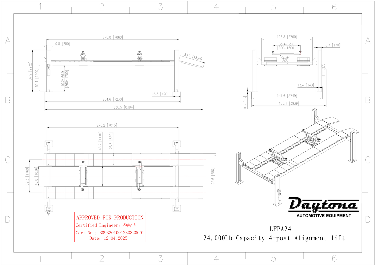 Daytona LFPA24 24,000 lb Four Post Alignment Lift - image 2