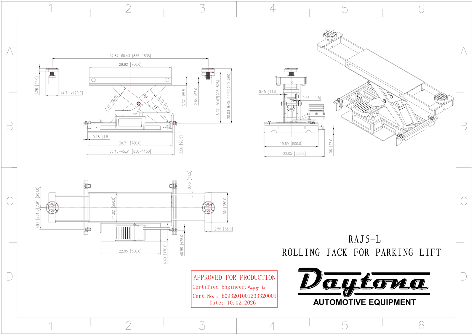 Daytona RAJ5 5,000 lb Rolling Bridge Jack for Parking Lifts - image 2
